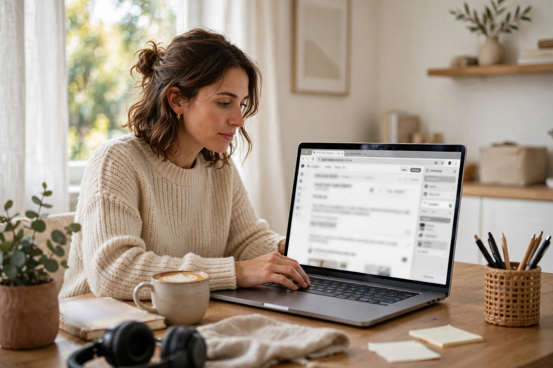 Person using an AI writing assistant sidebar on a laptop