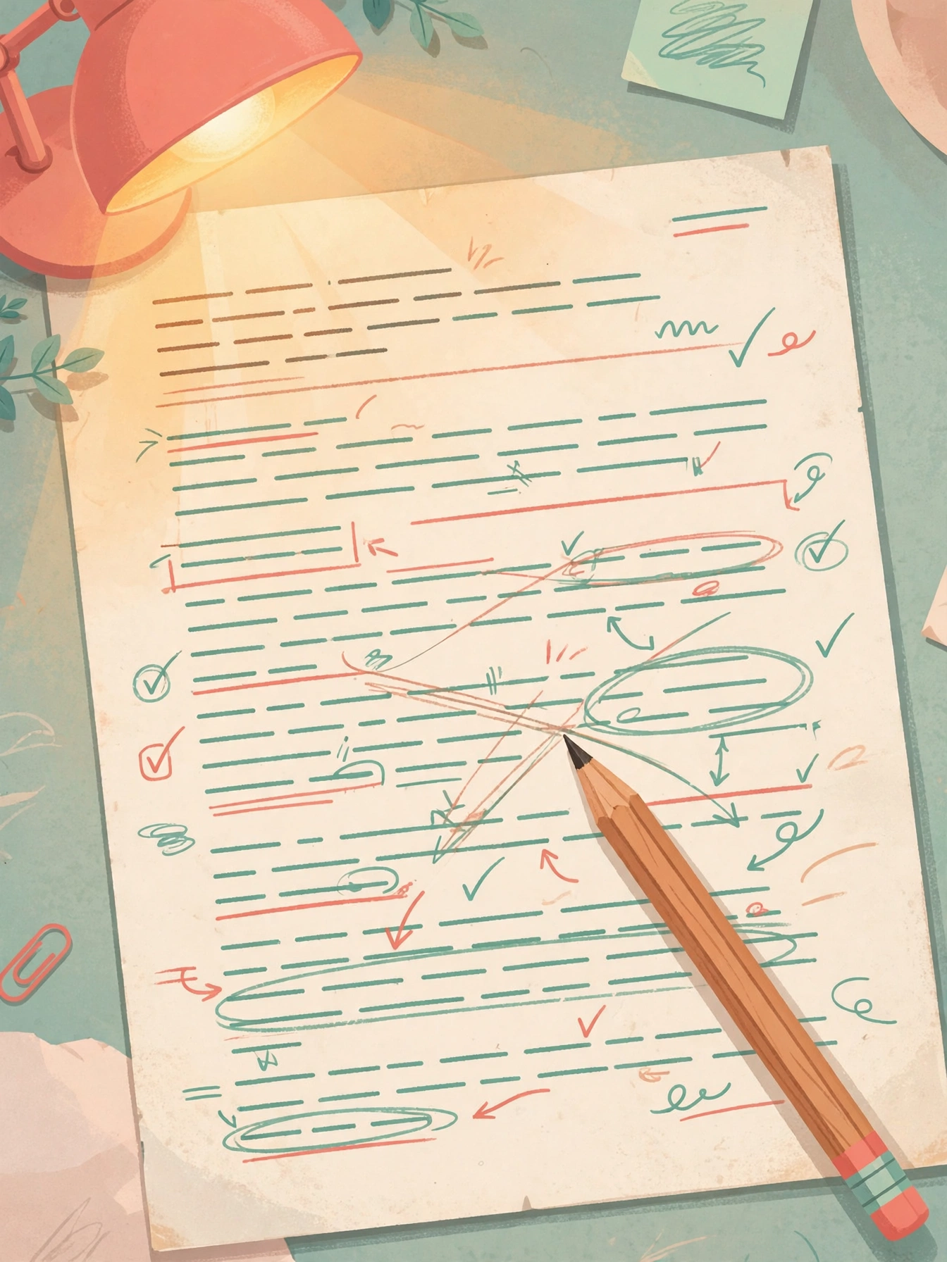 Cover letter draft being edited with a pencil