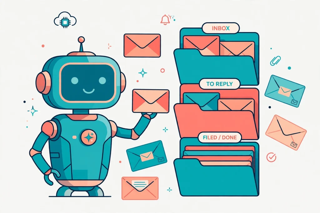 AI robot assistant sorting and organizing emails