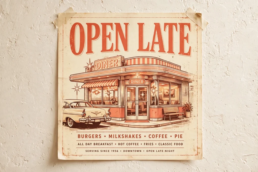 Close-up of an AI-generated poster with crisp readable typography, made with Ideogram