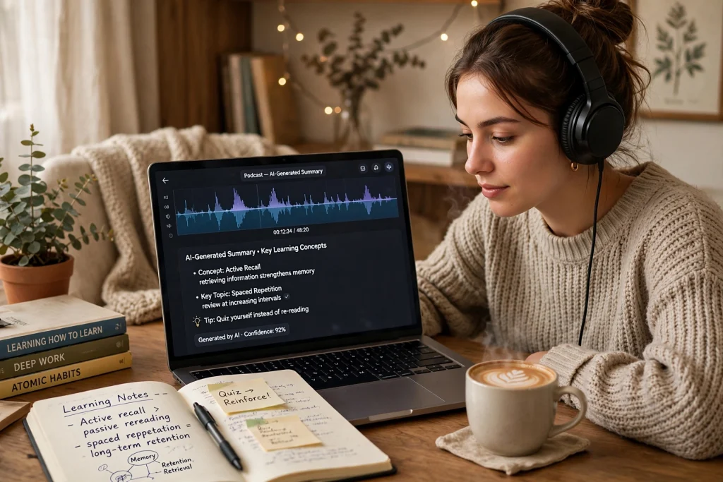 Listening to AI-generated podcast summary