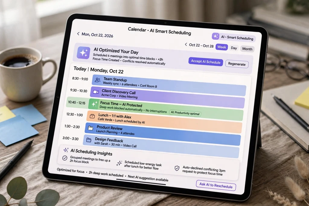 AI scheduling meetings on calendar