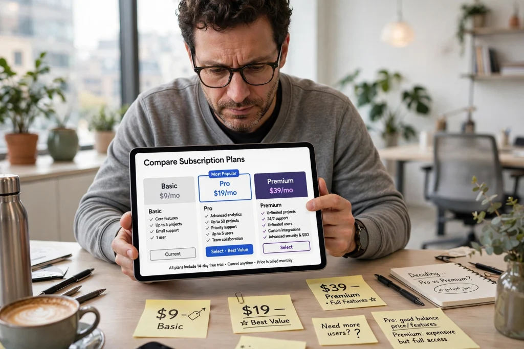 Comparison of AI chatbot subscription plans and pricing tiers