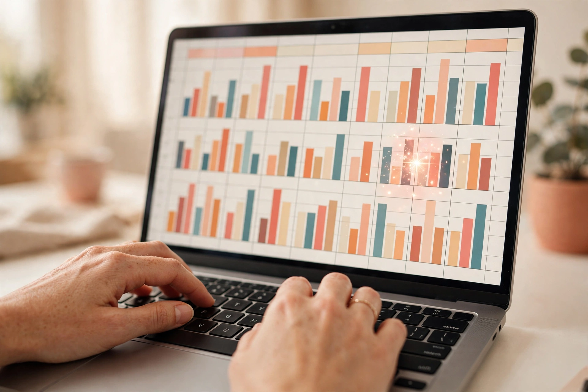 AI suggesting formulas on a colorful spreadsheet with charts on a laptop screen