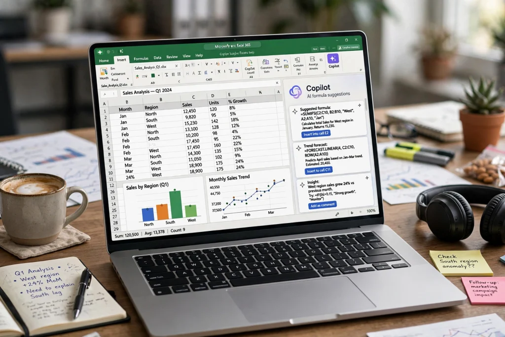 Excel spreadsheet with AI formula suggestions