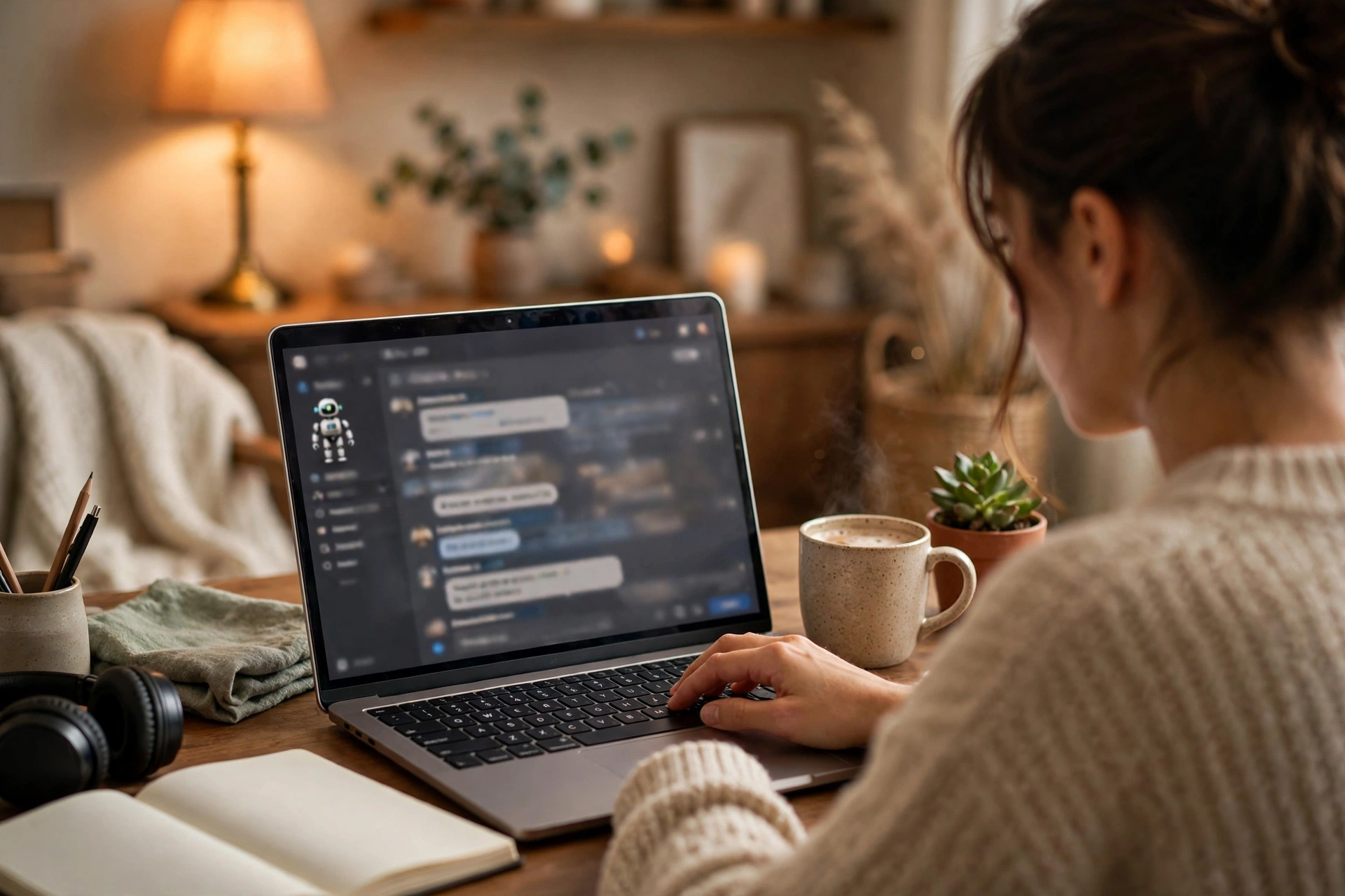 Person using a free AI chatbot on a laptop at home