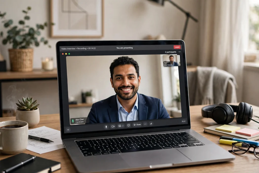 Video interview on laptop