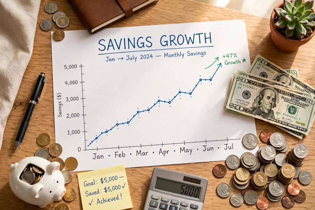 Rising savings chart with coins
