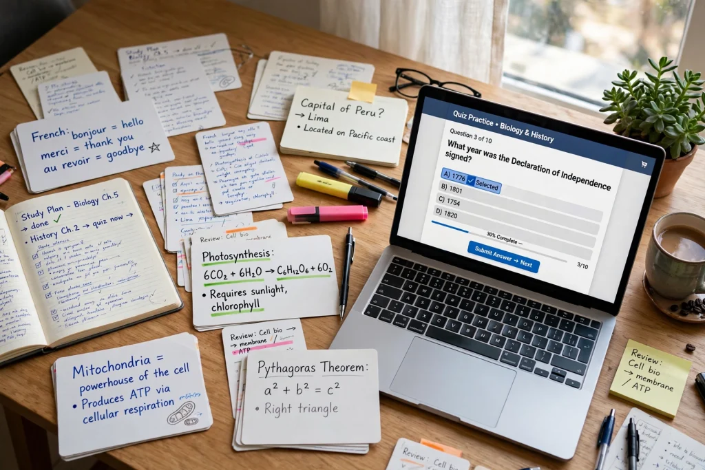Study flashcards and quiz questions