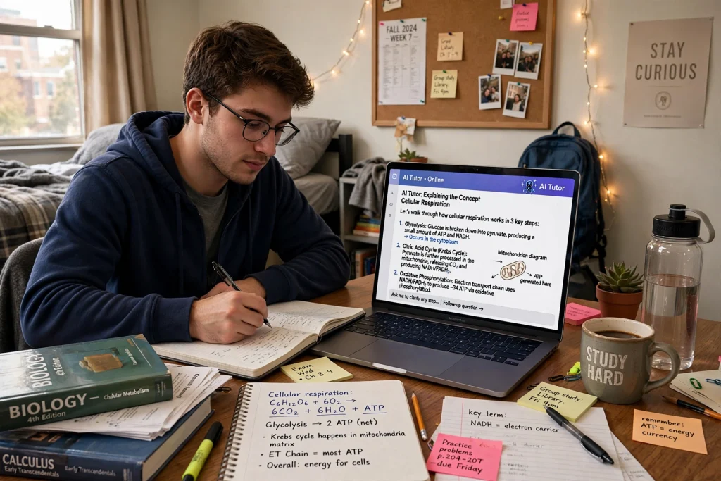 Student studying with AI tutor