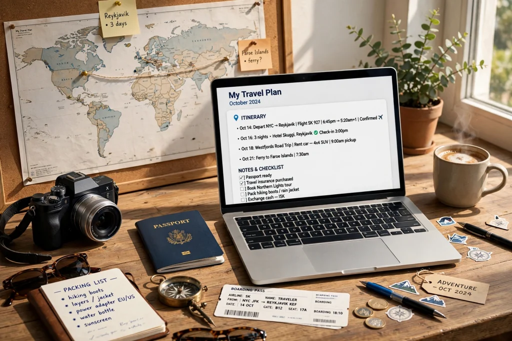 Travel planning with world map